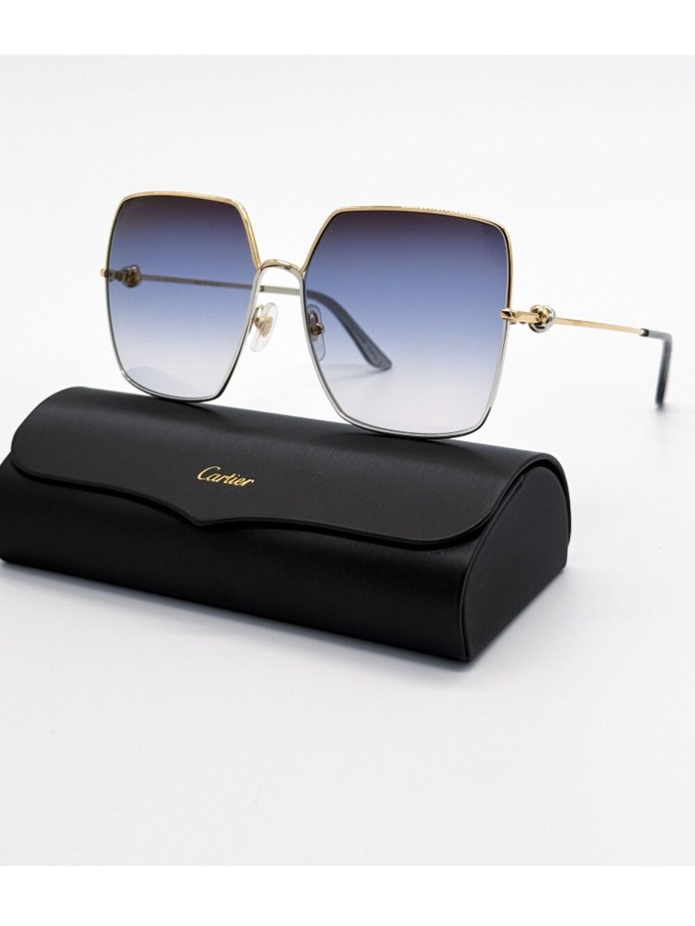 NWT Cartier CT0361S 001 Gold Blue Women Square Sunglasses